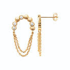 Boucles d’oreilles grimpantes arc de zircons et chaînettes drapées en plaqué or