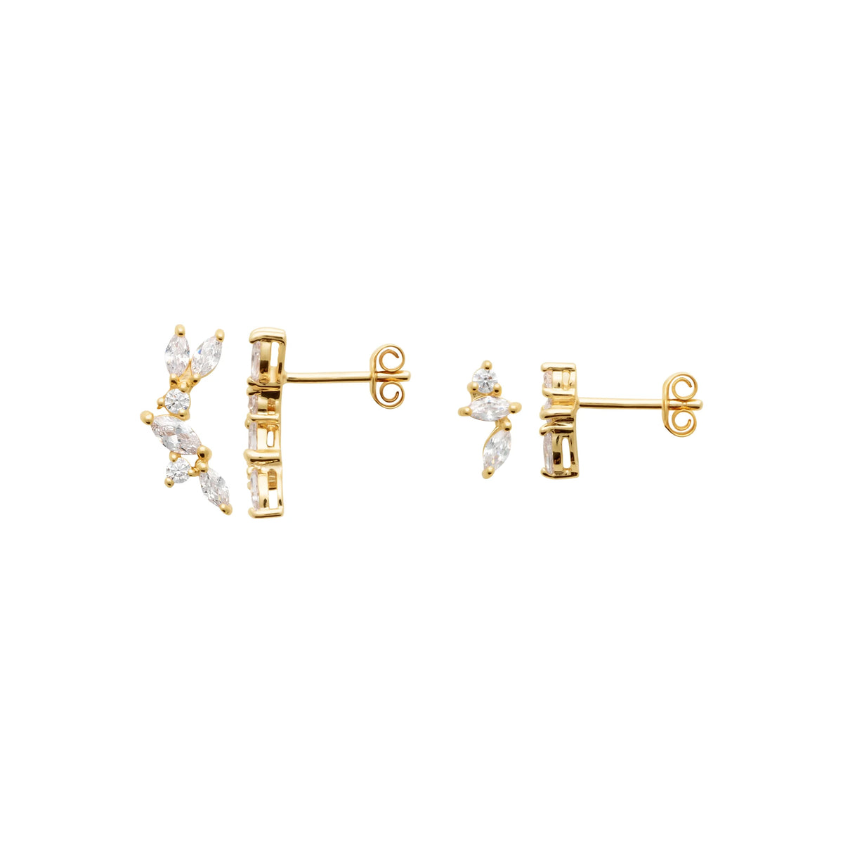 Boucles d’oreilles grimpantes asymétriques en plaqué or et zircons