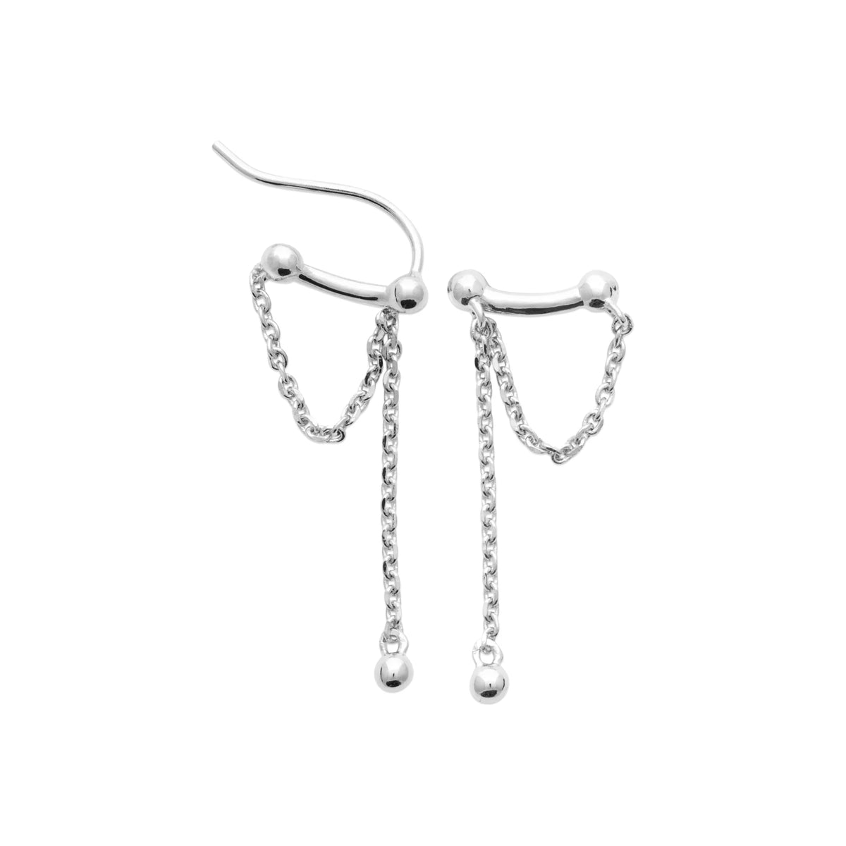Boucles d’oreilles grimpantes barre et chaînettes drapées en argent 925 rhodié