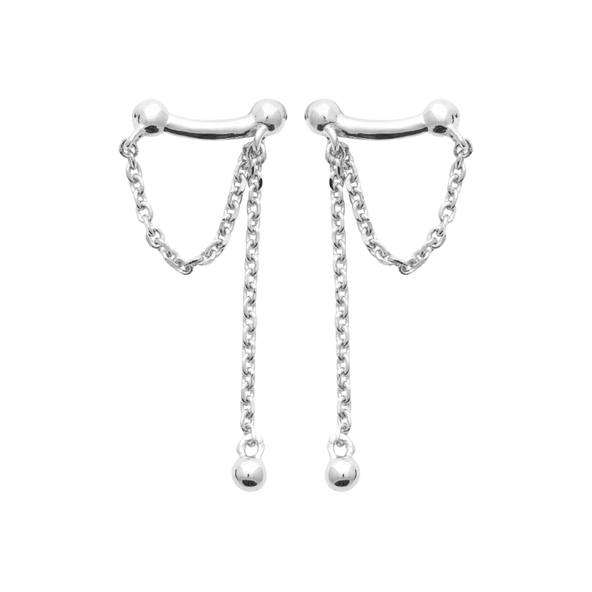 Boucles d’oreilles grimpantes barre et chaînettes drapées en argent 925 rhodié