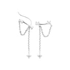 Boucles d’oreilles grimpantes barre de zircons et chaînettes drapées en argent 925 rhodié