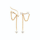 Boucles d’oreilles grimpantes barre de zircons et chaînettes drapées en plaqué or