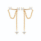 Boucles d’oreilles grimpantes barre de zircons et chaînettes drapées en plaqué or