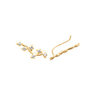 Boucles d’oreilles grimpantes branche fleurie de zircons en plaqué or