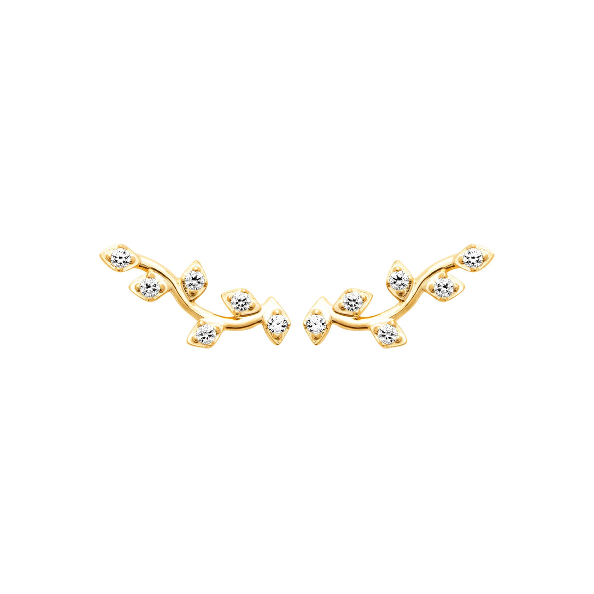 Boucles d’oreilles grimpantes branche fleurie de zircons en plaqué or