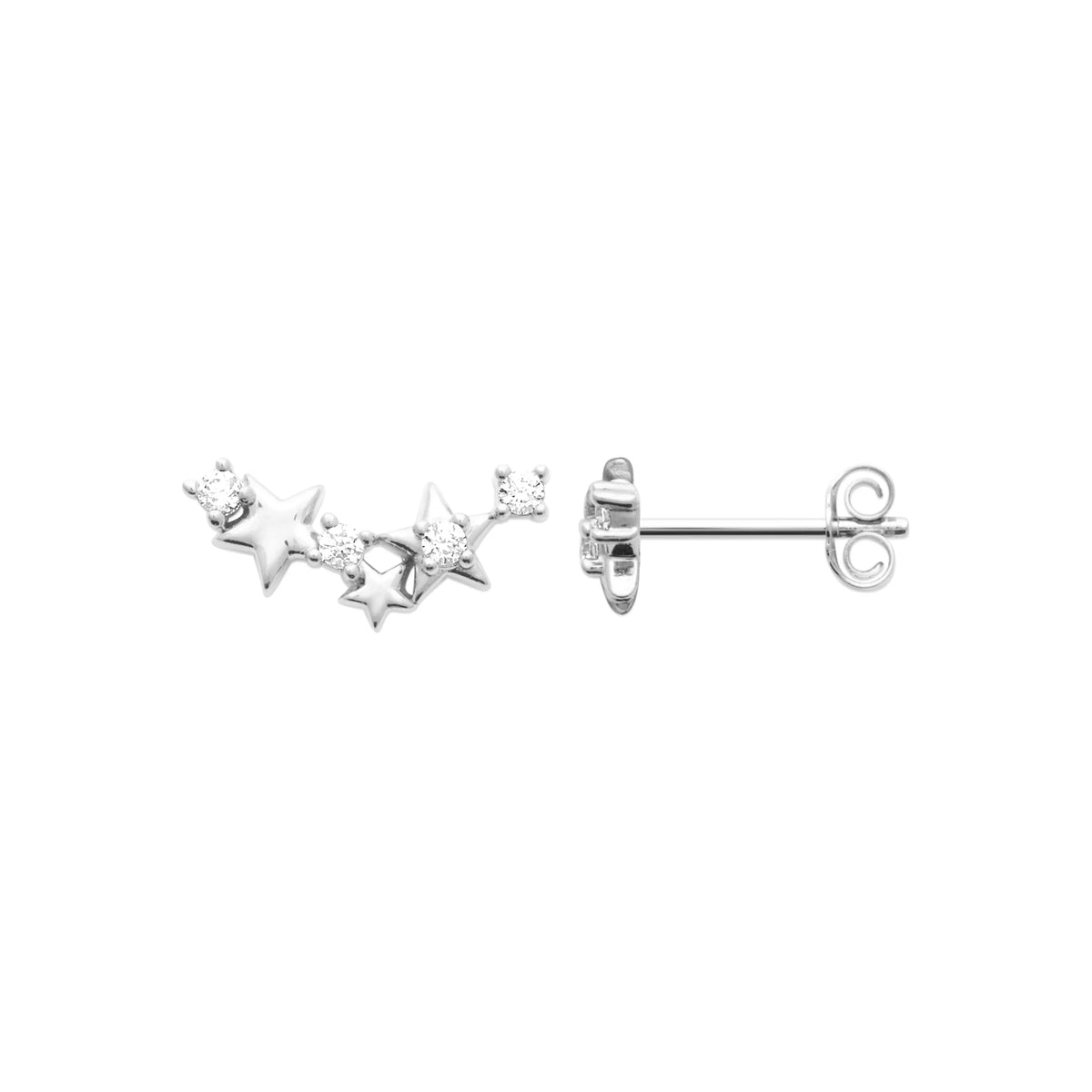 Boucles d’oreilles grimpantes étoiles de zircons en argent 925 rhodié