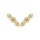 Boucles d’oreilles grimpantes navettes perlées et pierres turquoise en plaqué or