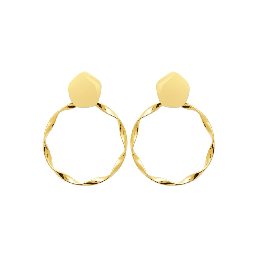 Boucles d’oreilles Hexagone Twist en PVD Doré (Fermoir Papillon), vue de face