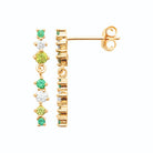 Boucles d’oreilles ligne de pierres vertes et zircons en plaqué or