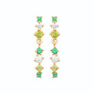 Boucles d’oreilles ligne de pierres vertes et zircons en plaqué or