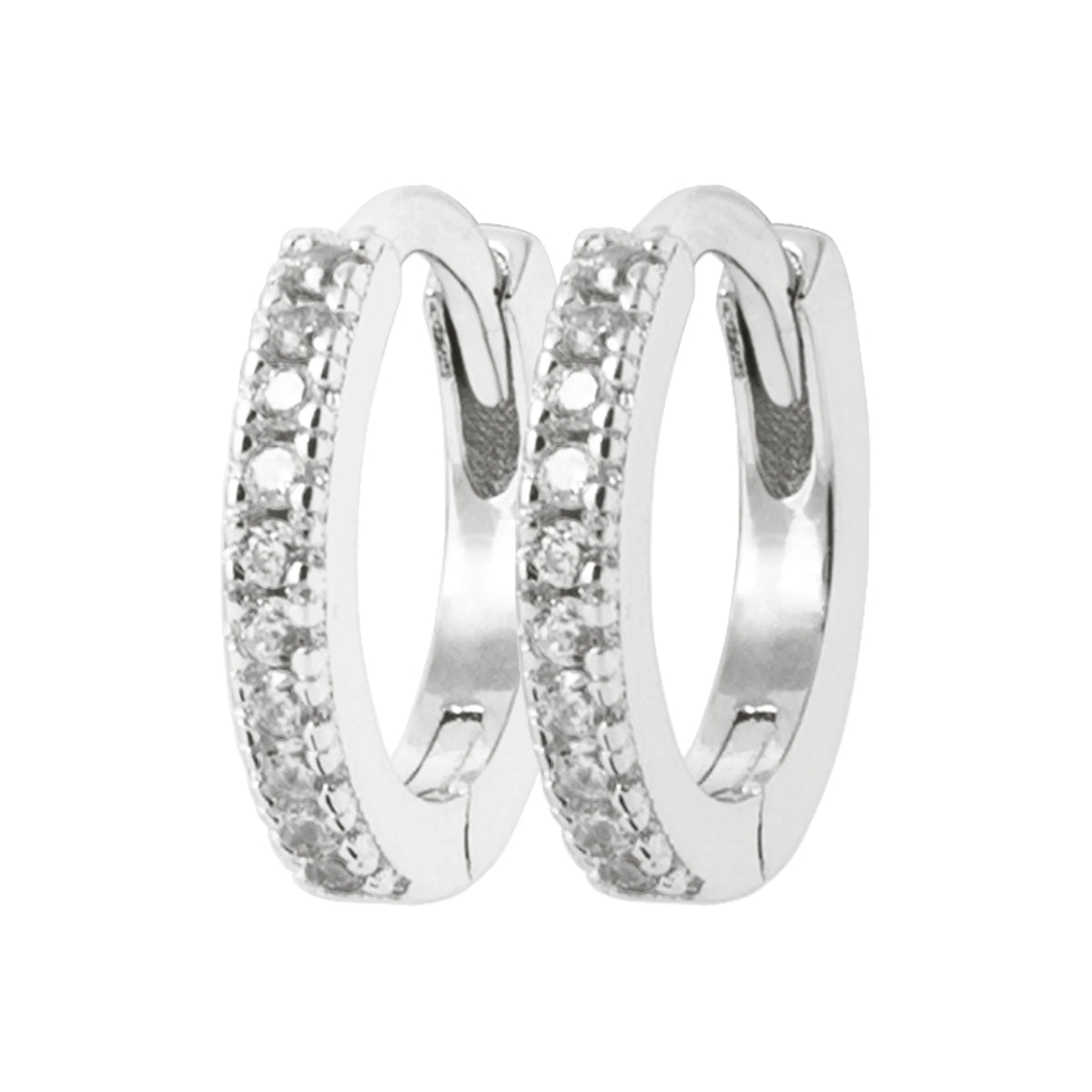 Boucles d’oreilles mini créoles 11 mm pavées de zircons en argent 925, vue de face