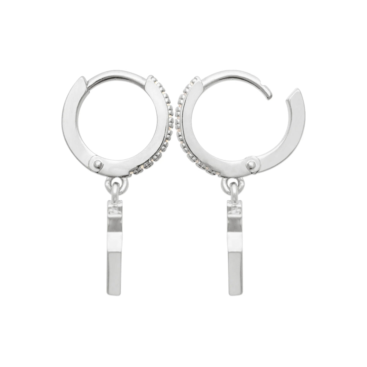 Boucles d’oreilles mini créoles pavées et pampille losanges en argent 925