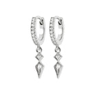Boucles d’oreilles mini créoles pavées et pampille losanges en argent 925