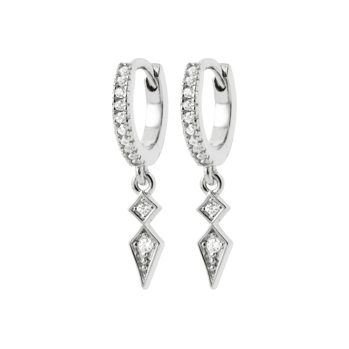 Boucles d’oreilles mini créoles pavées et pampille losanges en argent 925