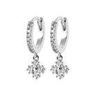 Boucles d’oreilles mini créoles pavées et pampille rosace en argent 925