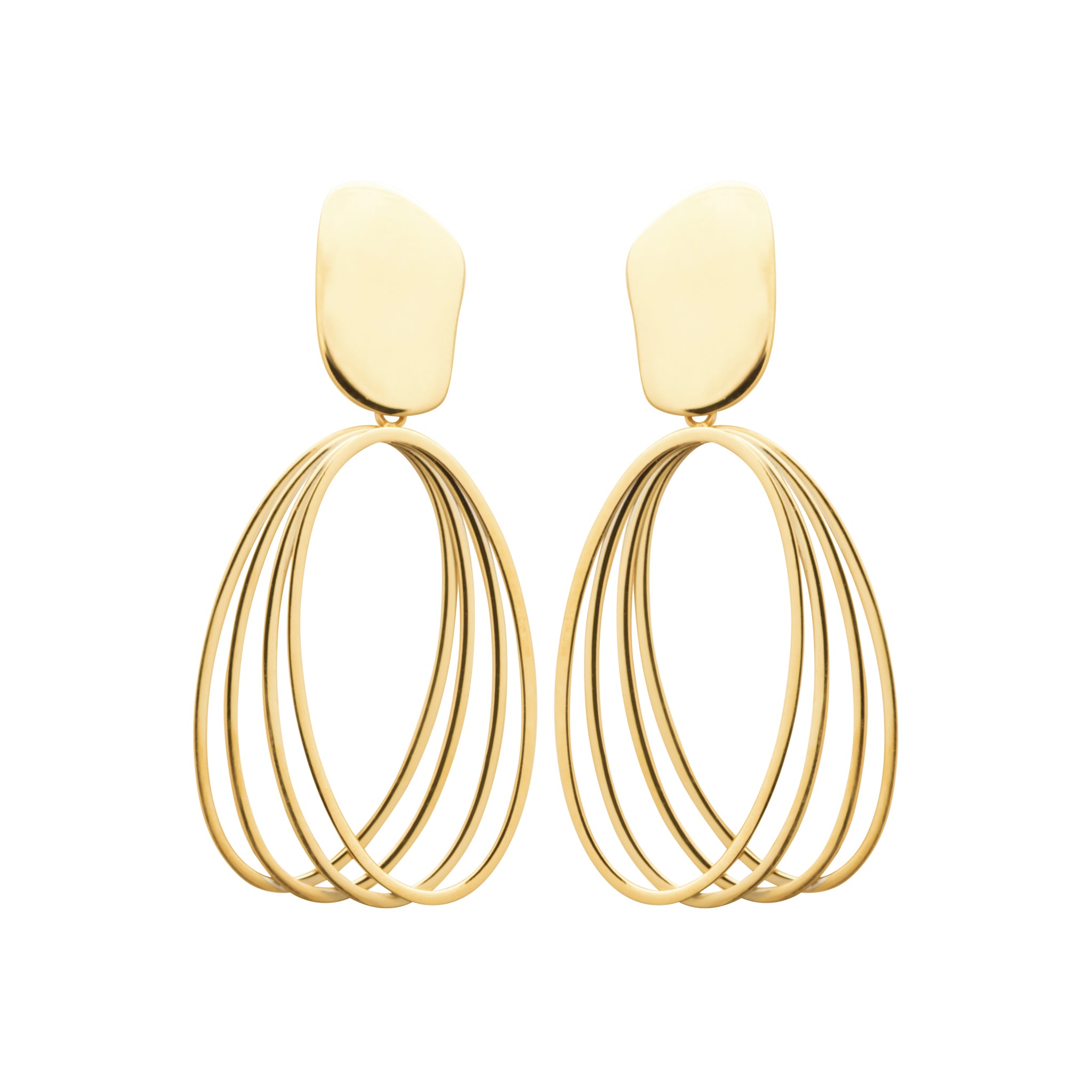 Boucles d'oreilles Pendantes "Éventail Ovale" en PVD Doré (Fermoir Papillon)