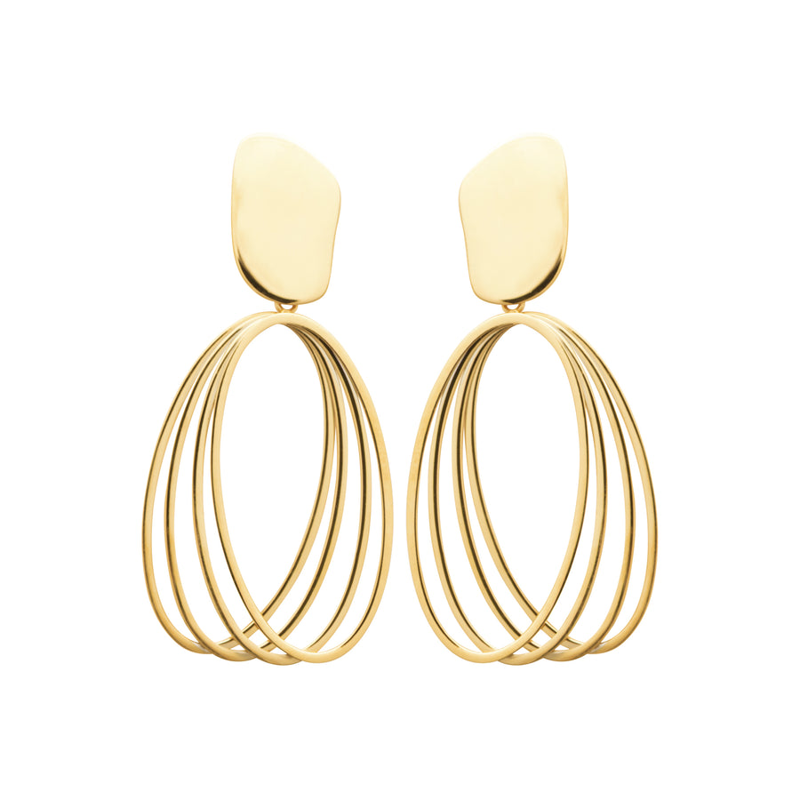 Boucles d’oreilles Pendantes Éventail Ovale en PVD Doré (Fermoir Papillon), vue de face