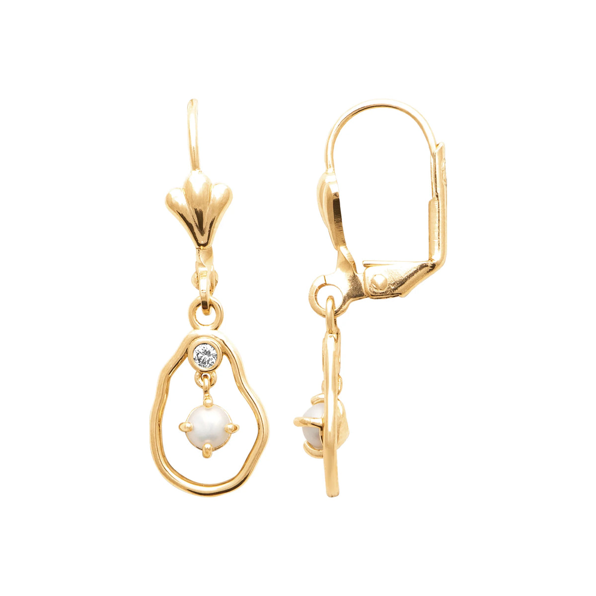 Boucles d’oreilles pendantes anneau libre et perle de culture en plaqué or