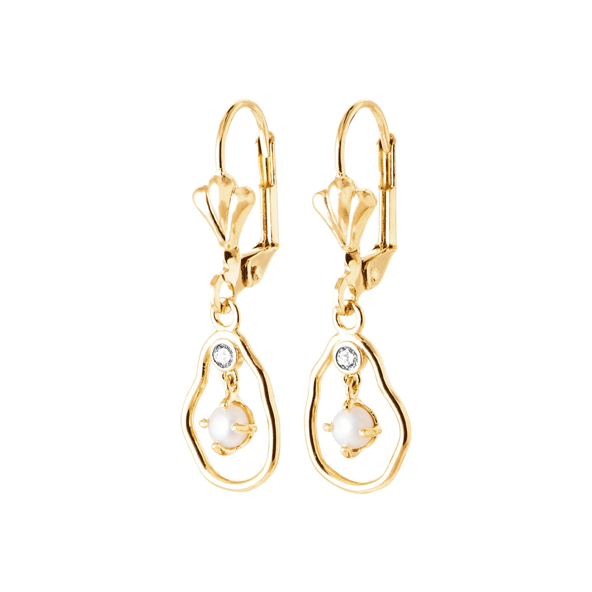 Boucles d’oreilles pendantes anneau libre et perle de culture en plaqué or