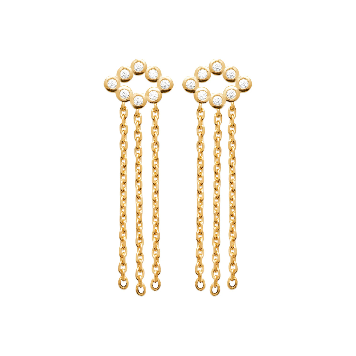 Boucles d’oreilles pendantes arc de chatons et chaînettes en plaqué or