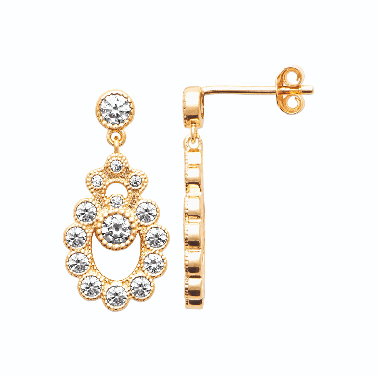Boucles d’oreilles pendantes arche de zircons et zircon rond en plaqué or