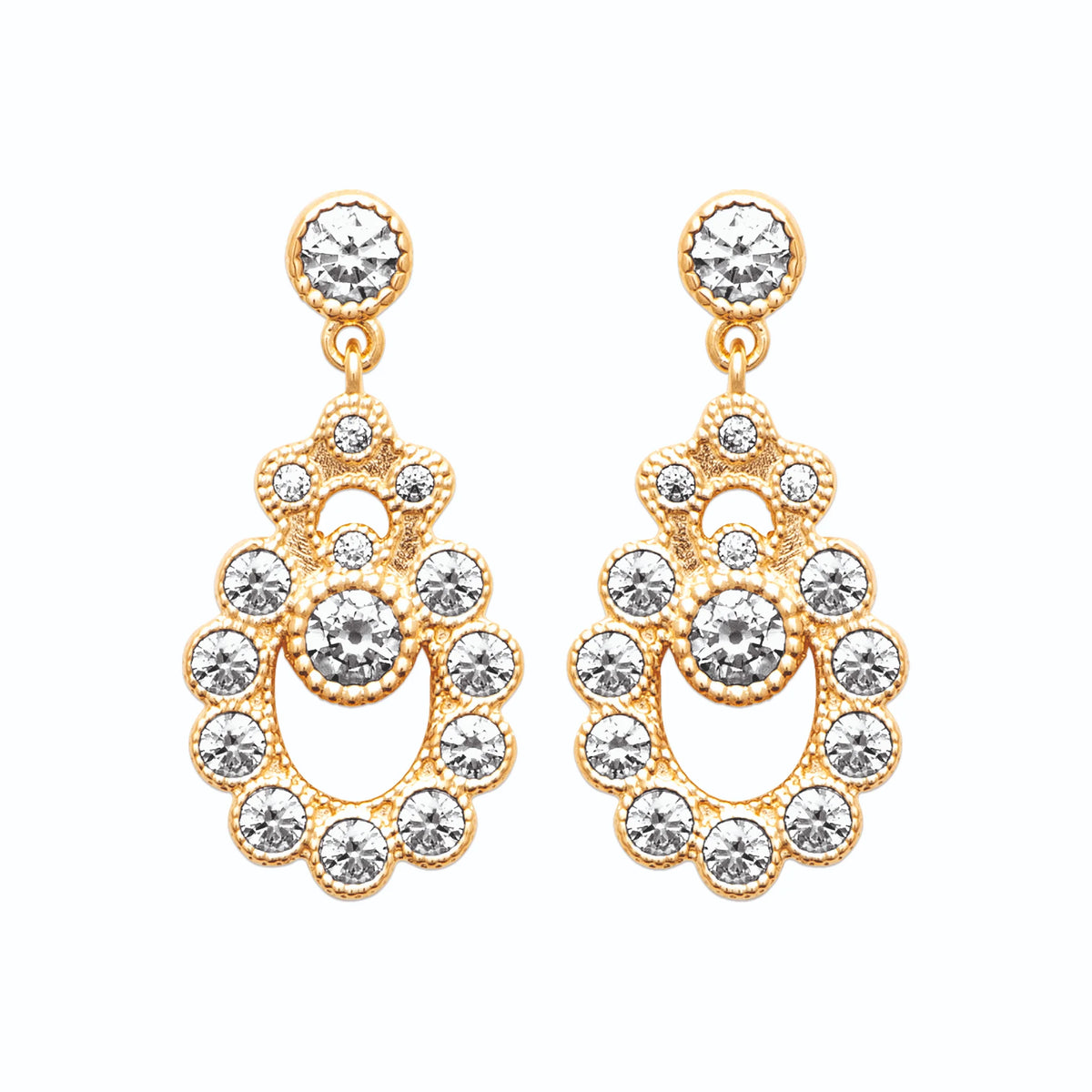 Boucles d’oreilles pendantes arche de zircons et zircon rond en plaqué or