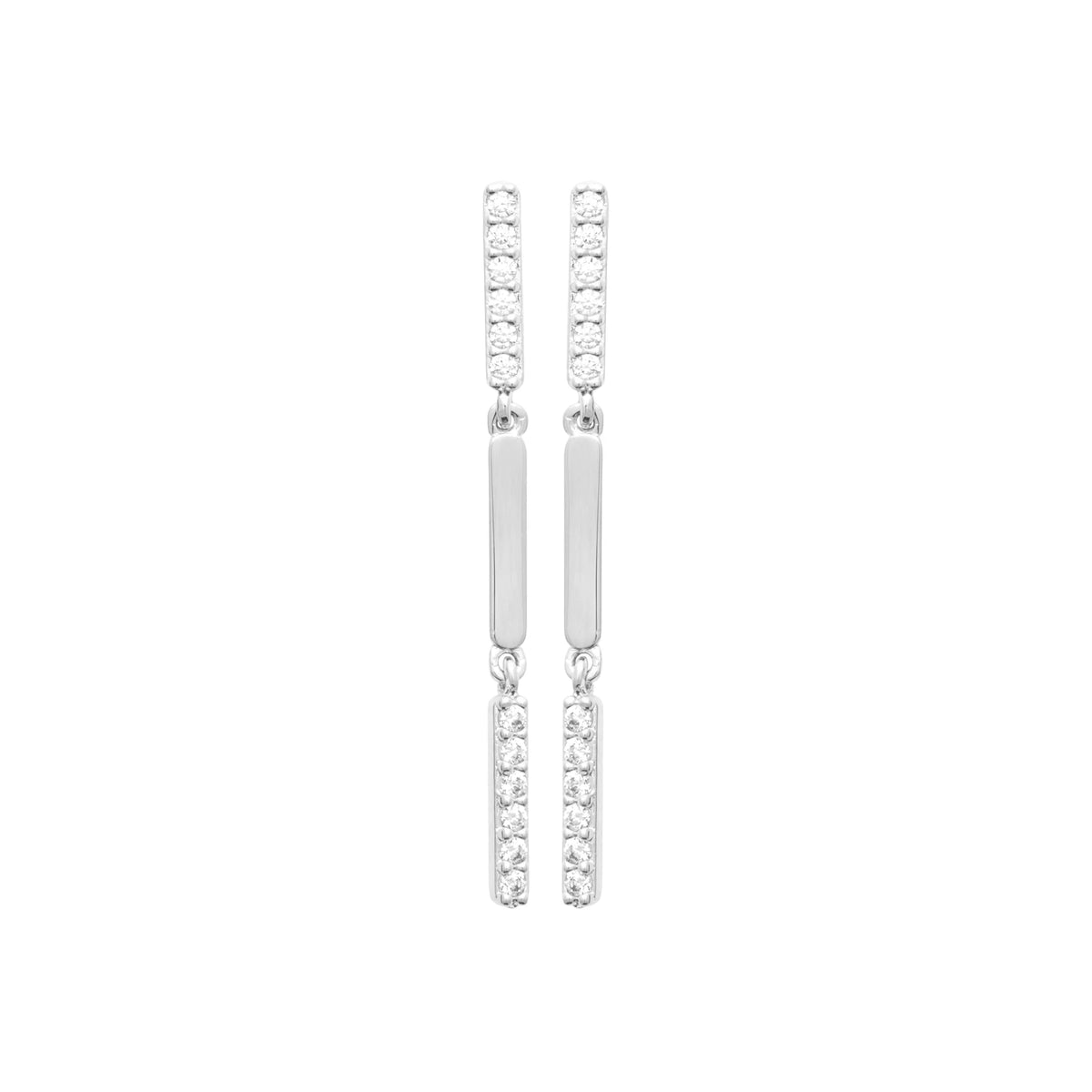Boucles d’oreilles pendantes barres parallèles et zircons en argent 925 rhodié