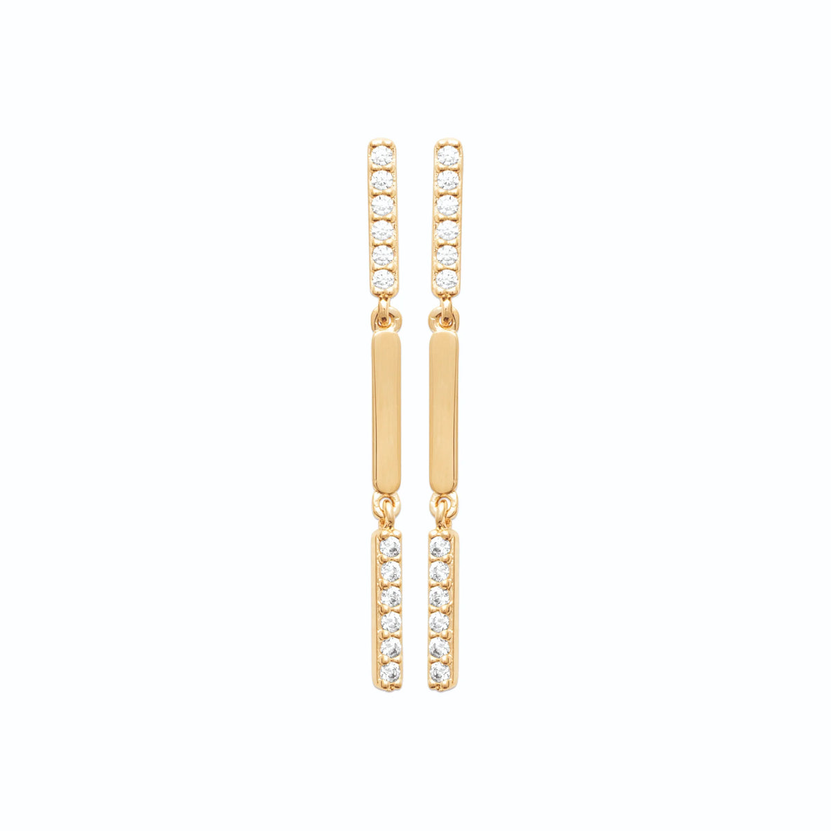Boucles d’oreilles pendantes barres parallèles et zircons en plaqué or