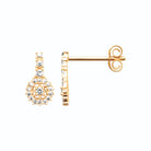 Boucles d’oreilles pendantes barrette et rosace pavée de zircons en plaqué or