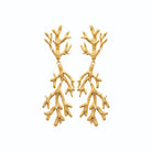 Boucles d’oreilles pendantes branches de corail et perles d’imitation en acier PVD doré