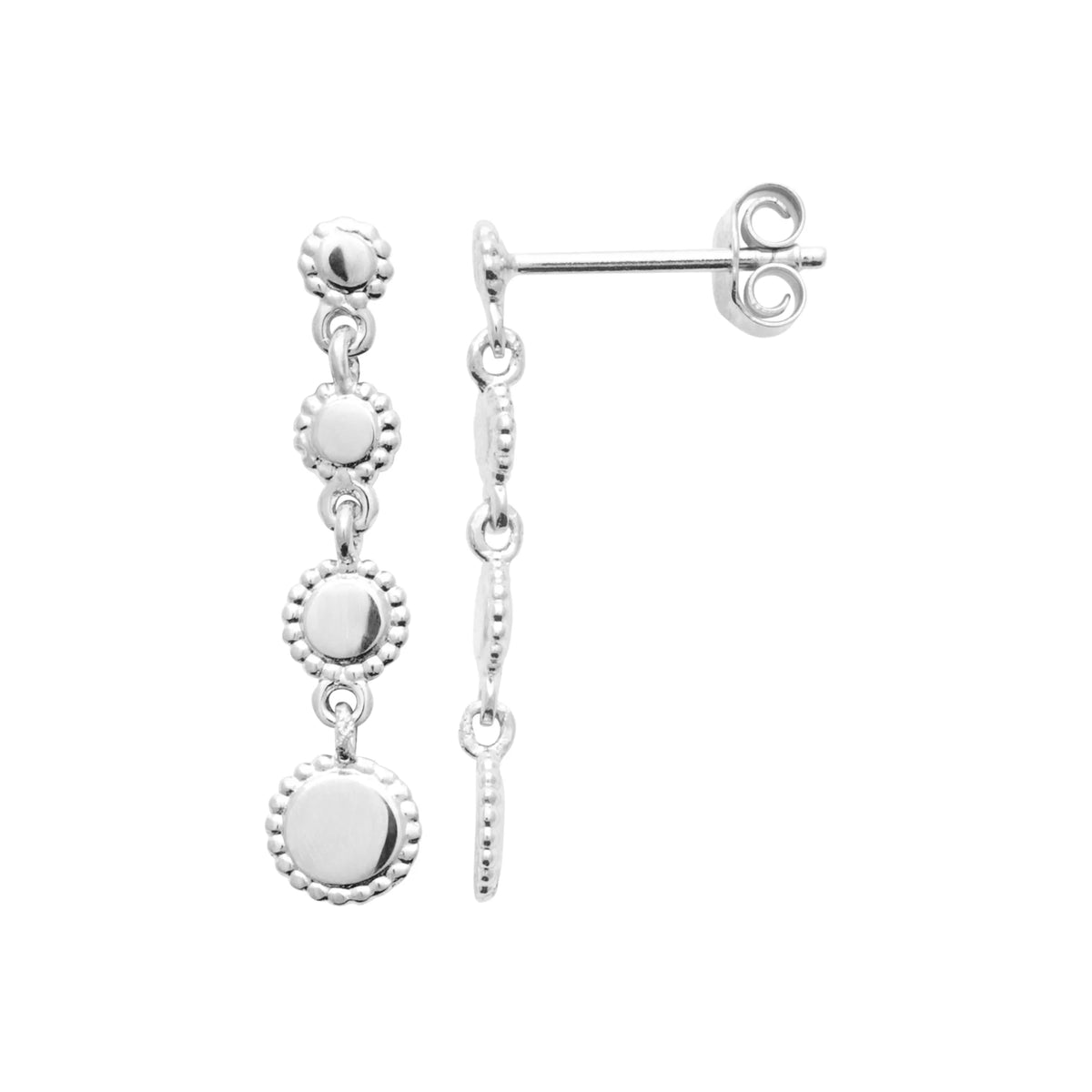 Boucles d’oreilles pendantes cascade de médailles perlées en argent 925 rhodié