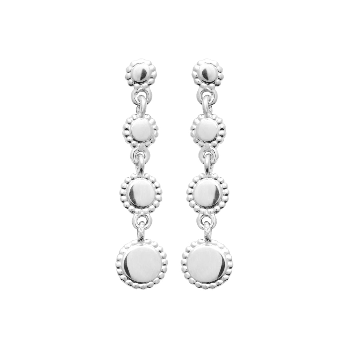 Boucles d’oreilles pendantes cascade de médailles perlées en argent 925 rhodié
