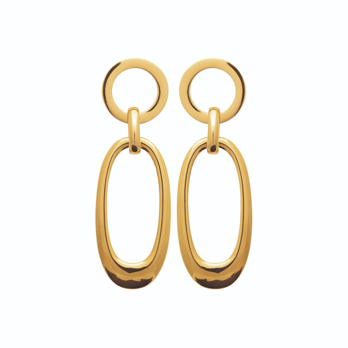 Boucles d’oreilles pendantes cercle et ovale en acier PVD doré