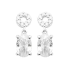 Boucles d’oreilles pendantes cercle pavé et zircon ovale en argent 925, vue de face