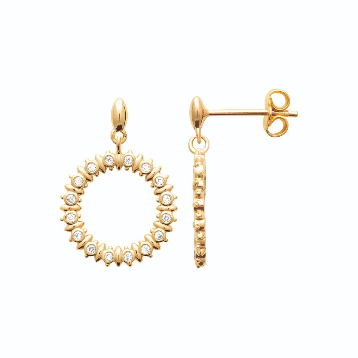 Boucles d’oreilles pendantes cercle rayonnant de zircons en plaqué or
