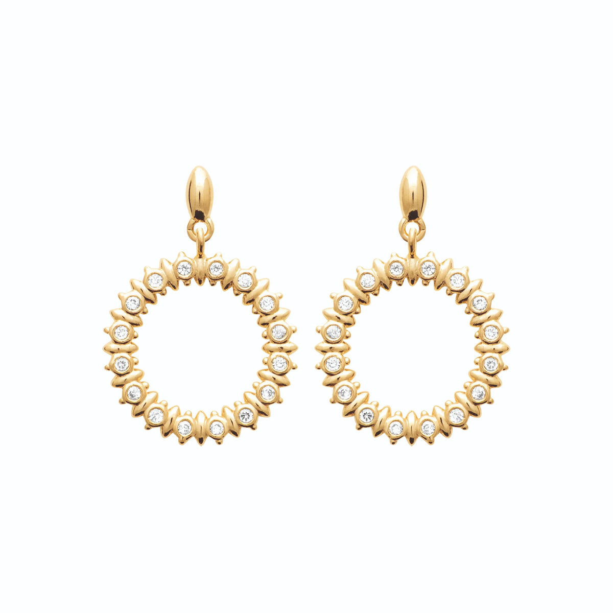Boucles d’oreilles pendantes cercle rayonnant de zircons en plaqué or