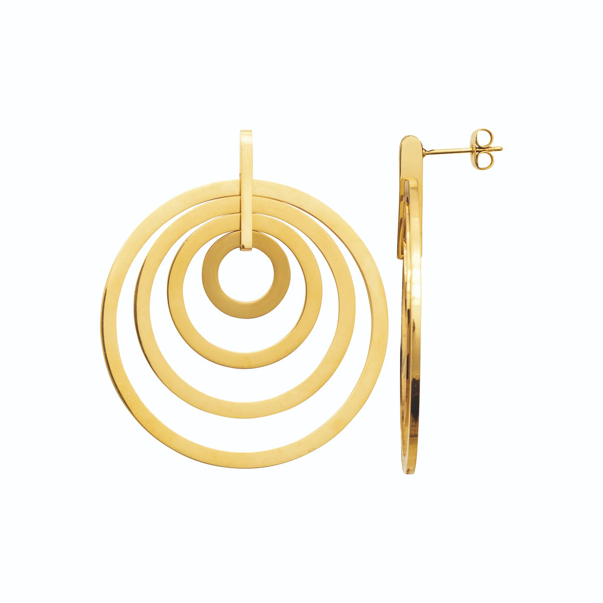 Boucles d’oreilles pendantes cercles concentriques en acier PVD doré