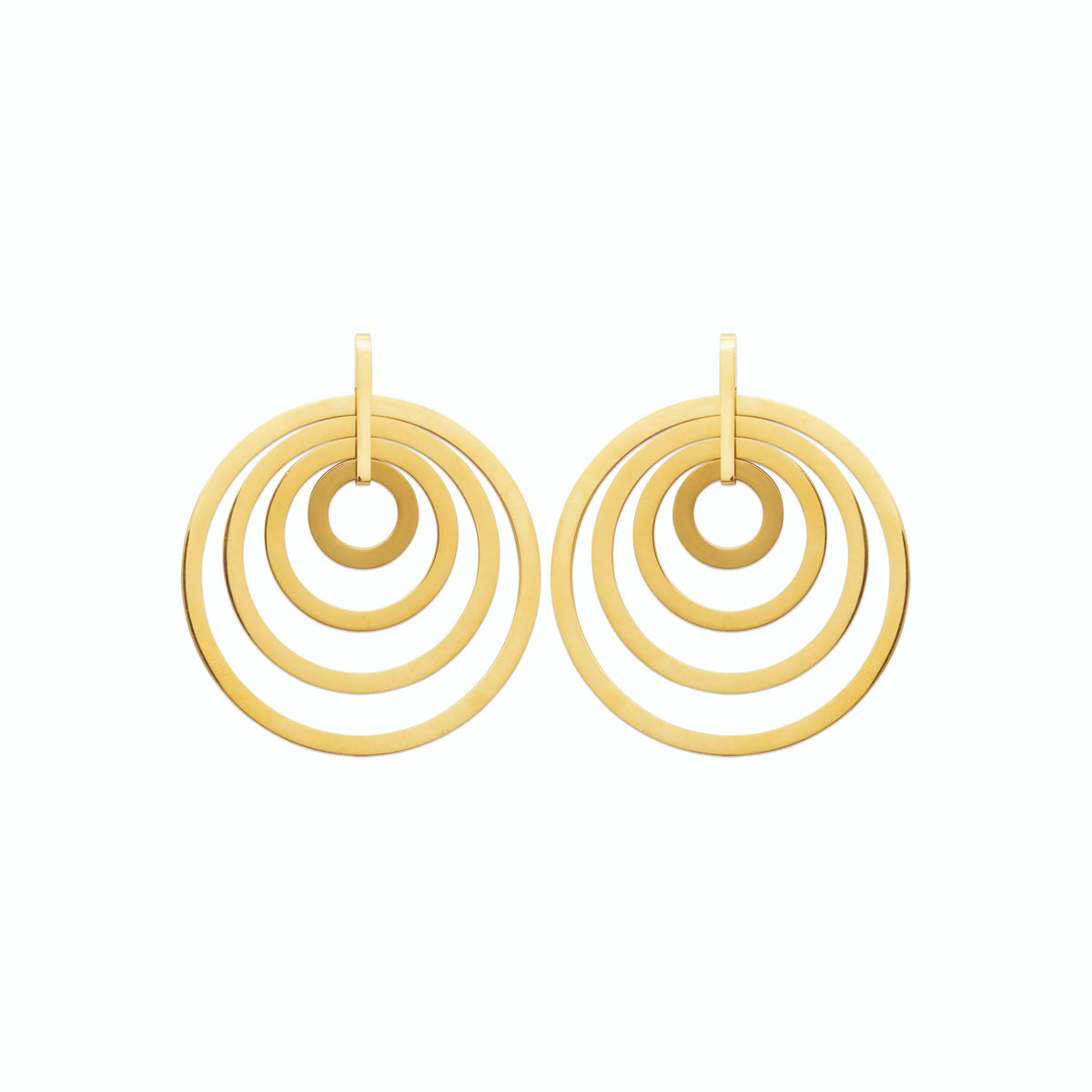Boucles d’oreilles pendantes cercles concentriques en acier PVD doré