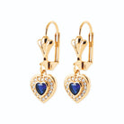 Boucles d’oreilles pendantes cœur bleu nuit et halo de zircons en plaqué or
