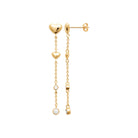 Boucles d’oreilles pendantes cœur et chaînette de zircons en plaqué or