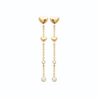 Boucles d’oreilles pendantes cœur et chaînette de zircons en plaqué or