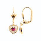 Boucles d’oreilles pendantes cœur rouge et halo de zircons en plaqué or