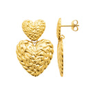 Boucles d’oreilles pendantes deux cœurs martelés en acier PVD doré