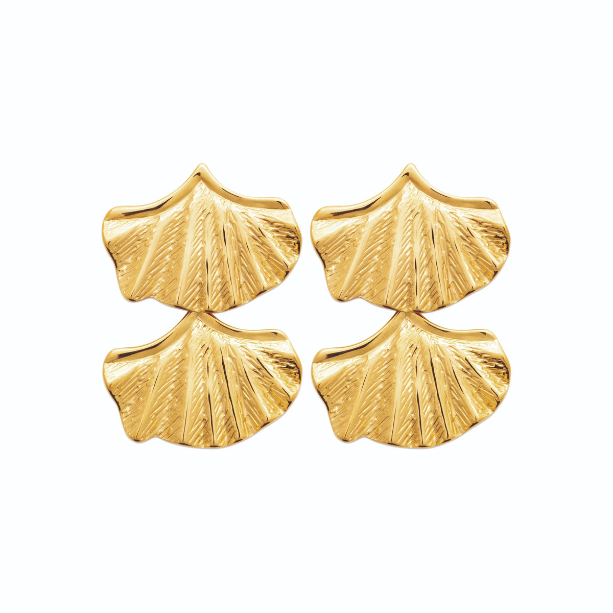 Boucles d’oreilles pendantes deux coquilles plissées en acier PVD doré