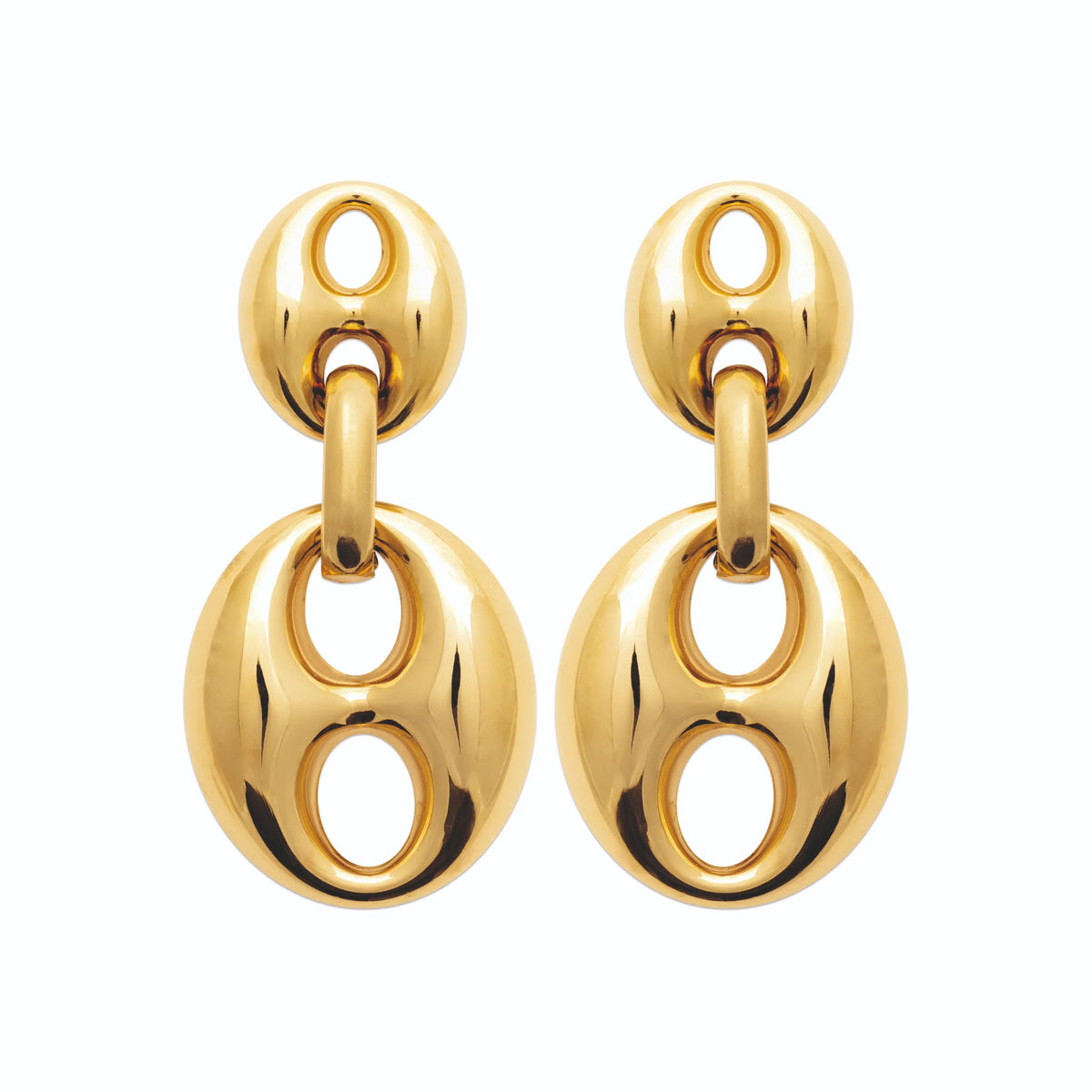 Boucles d’oreilles pendantes deux maillons grain de café en acier PVD doré
