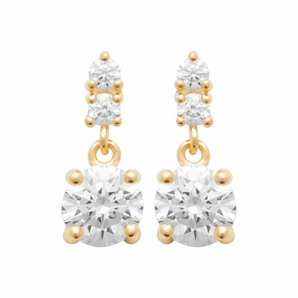 Boucles d’oreilles pendantes deux zircons superposés en plaqué or