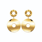 Boucles d’oreilles pendantes disque bombé ajouré en acier PVD doré