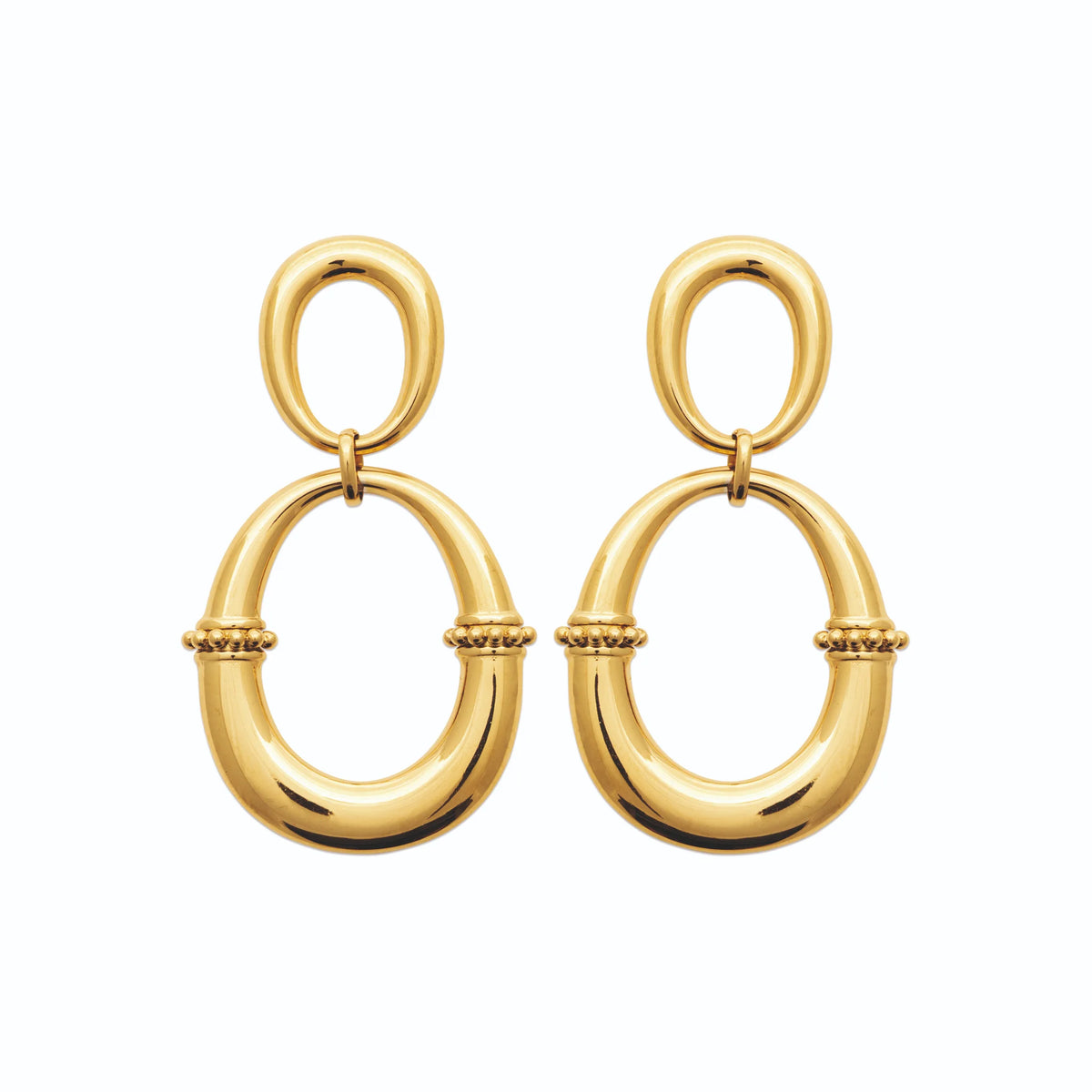 Boucles d’oreilles pendantes double anneau ovale en acier PVD doré
