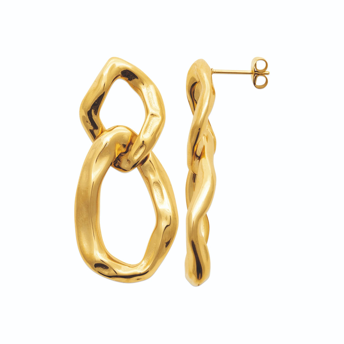 Boucles d’oreilles pendantes double maillon torsadé en acier PVD doré