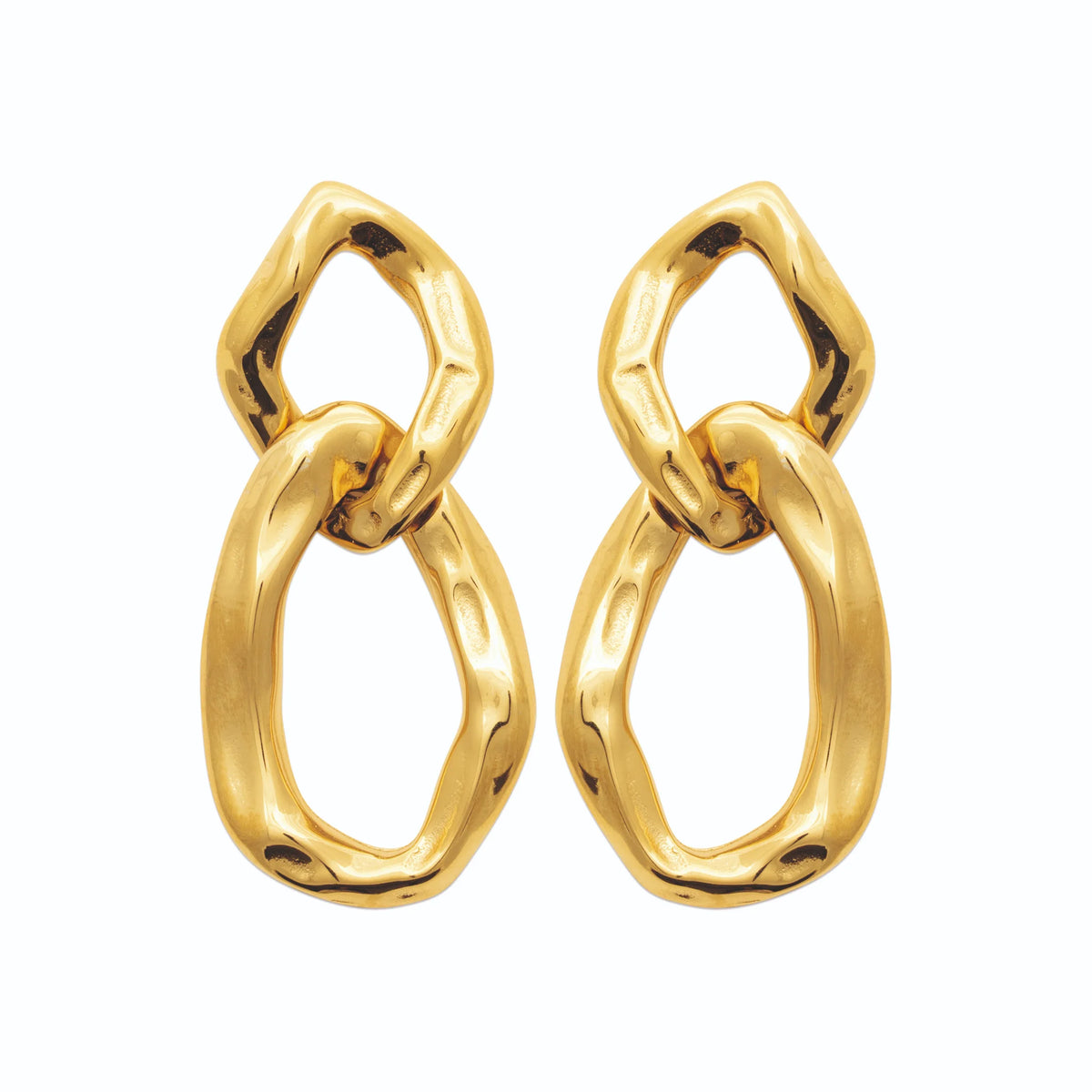 Boucles d’oreilles pendantes double maillon torsadé en acier PVD doré